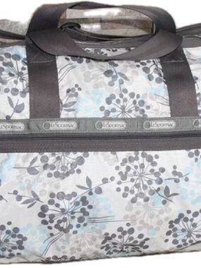 Lesportsac Gray Floral Travel Bag with Light Blue Accents